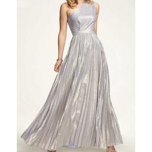 Ramy Brook Blue Metallic Roman Gown - 12 Side Cut-Out Accordion Maxi NWT $895